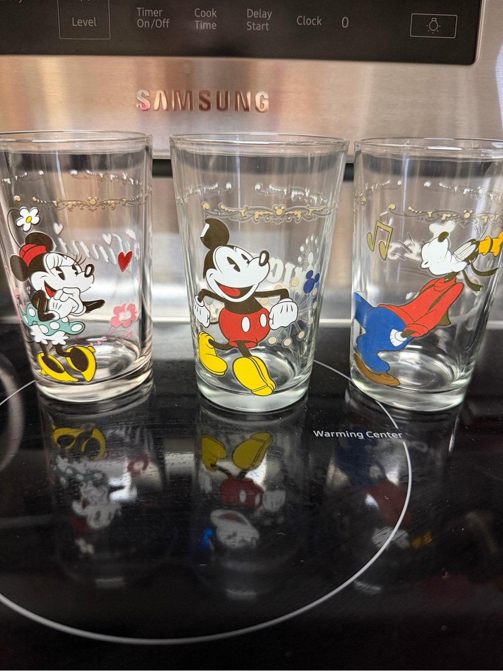 Disney Mickey & Friends Clear Glasses with Red Yellow Blue Accents (Set of 3)